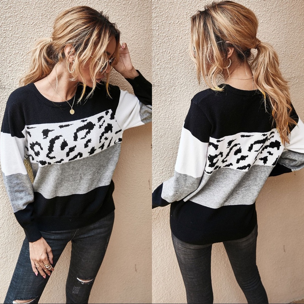 🆕 Leopard Wide Stripes Sweater Black